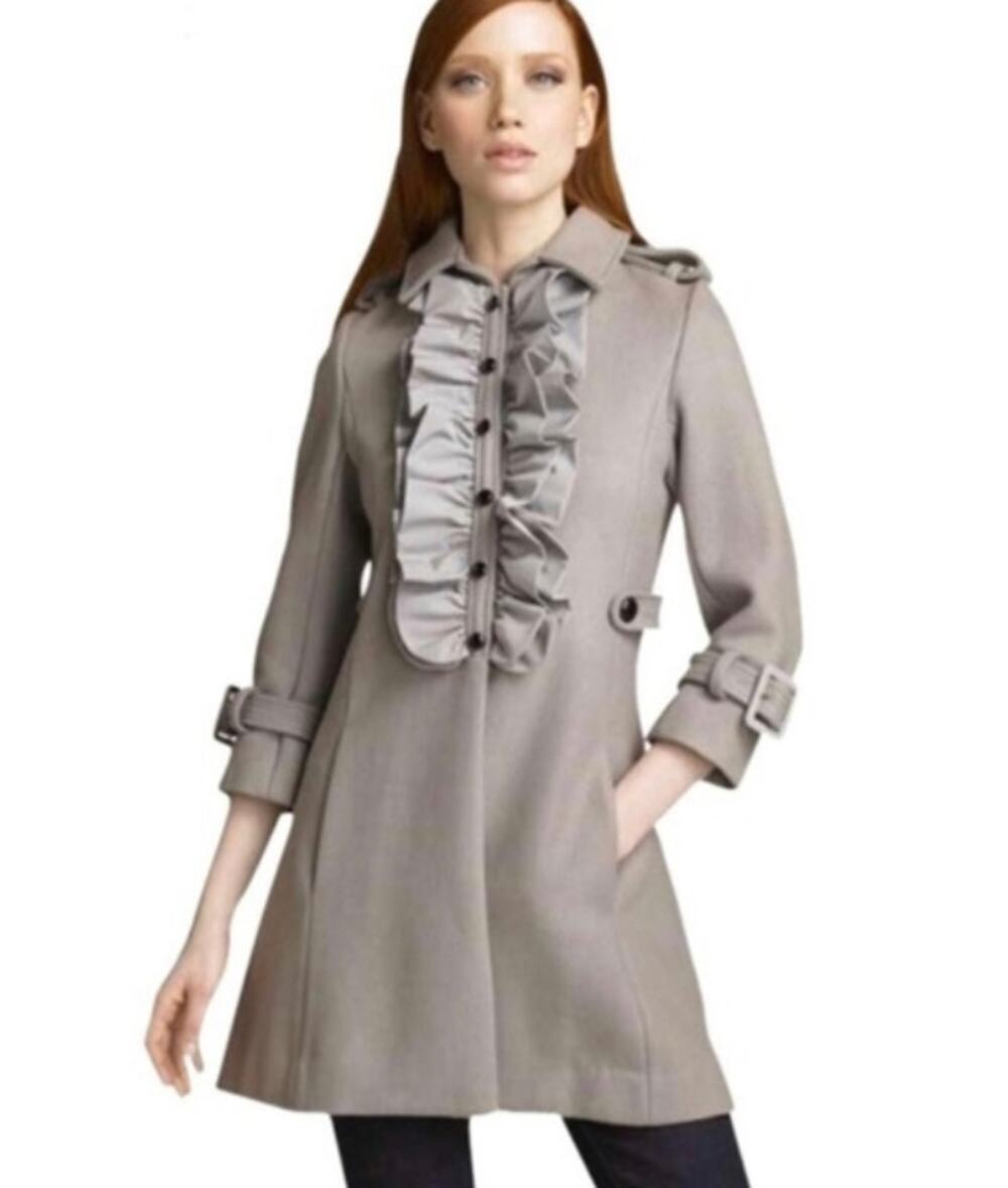 Manoush Anthropologie Gray Wool Coat Ruffle Neckline Size 2